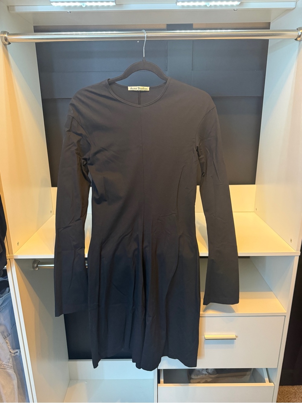 Acne Black Long-Sleeve Fit and Flair Waist Dress size L